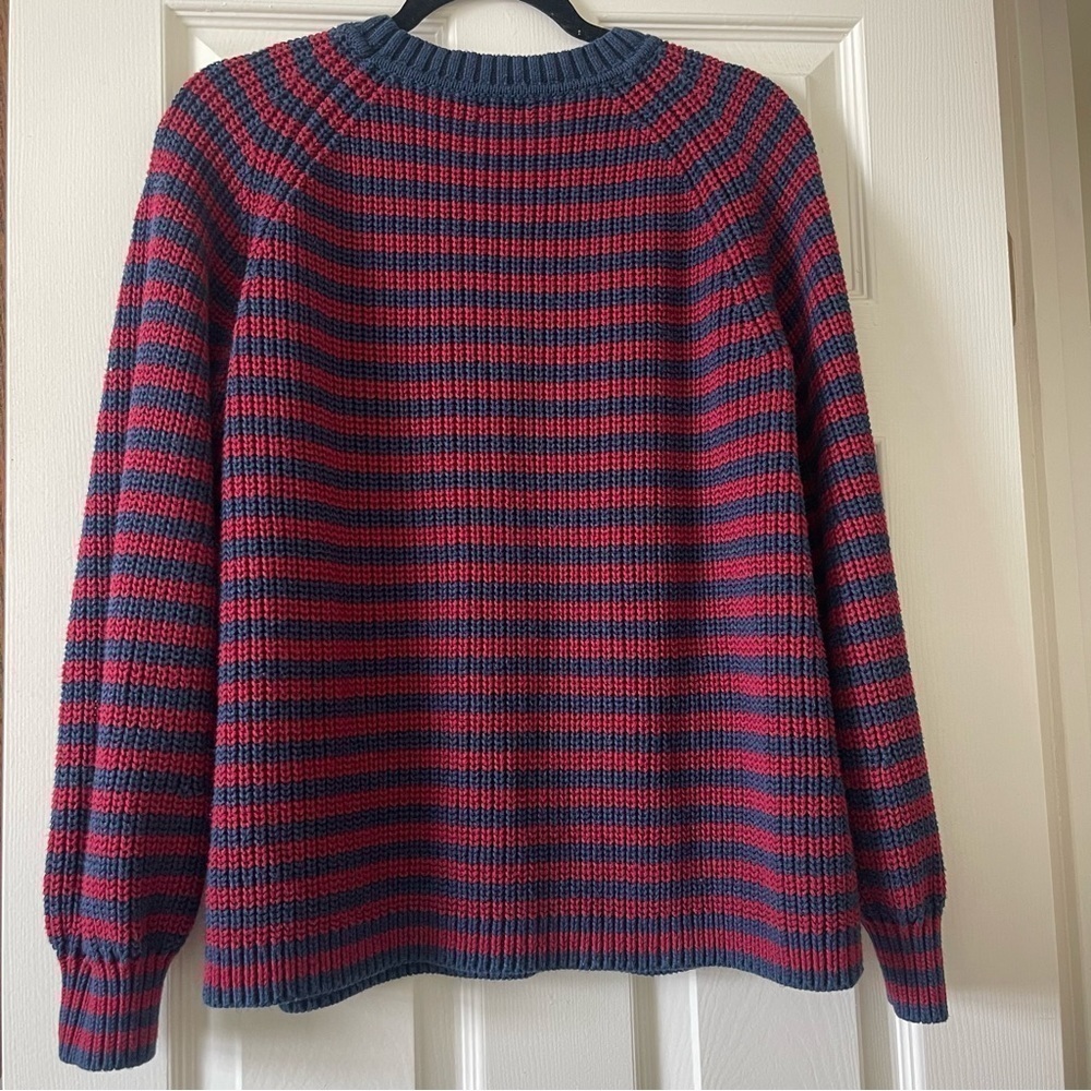 Faherty Palm Tree Sweater Medium Striped Cotton Knit Burgundy Navy Blue ASO - Picture 4 of 17